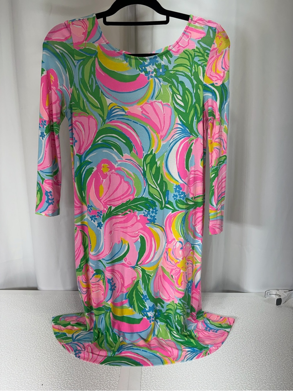 Lilly Pulitzer Pink Green Blue Floral Long-Sleeve Scoop Dress 4091